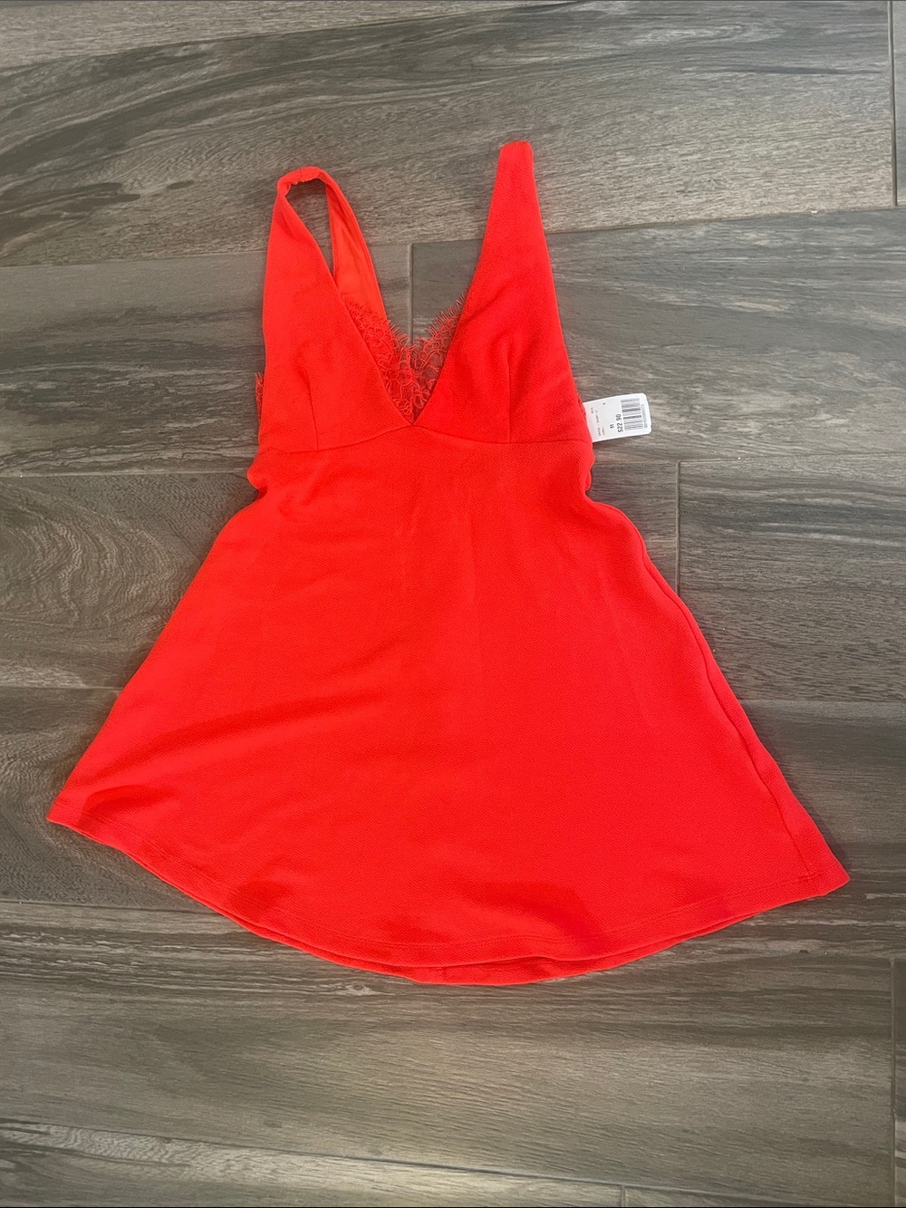 Forever 21 Coral V-Neck Lace-Trim Mini Dress